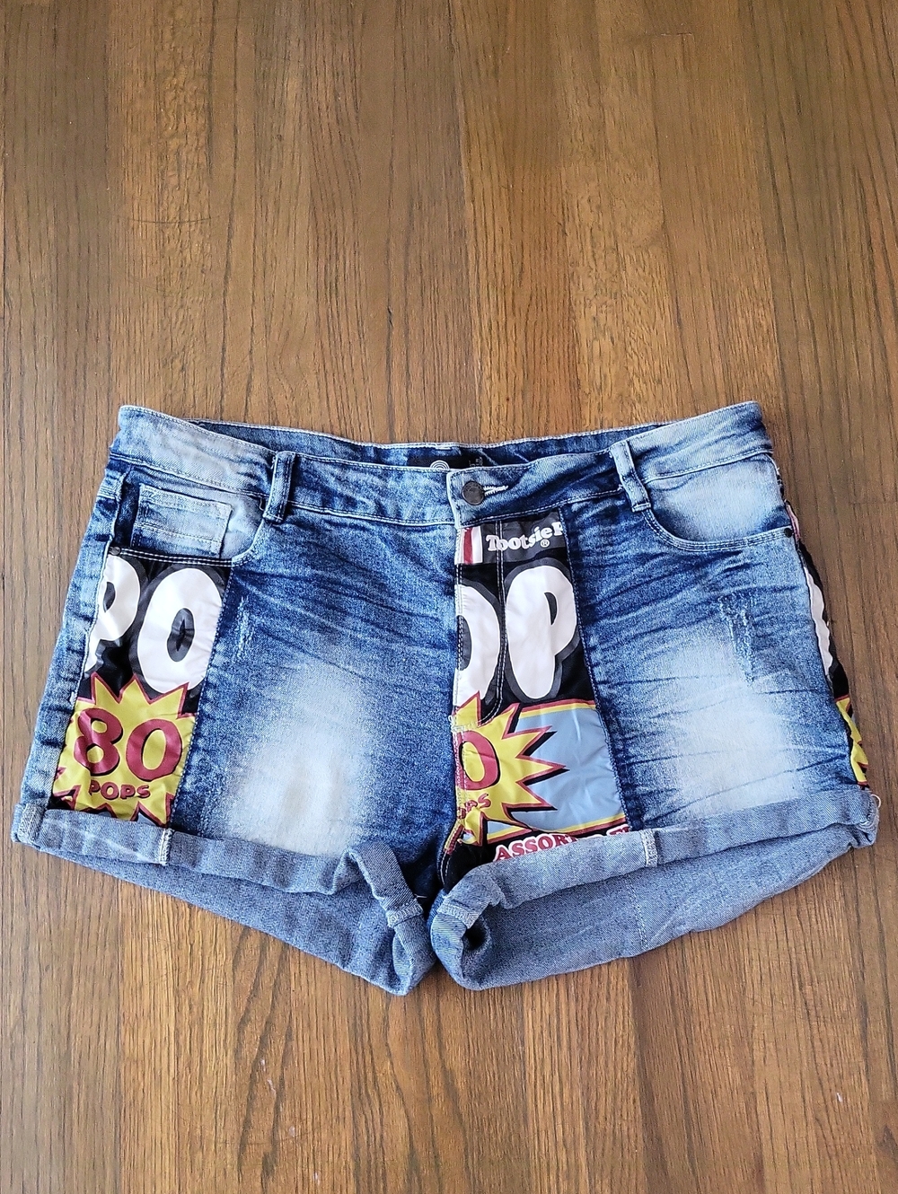 South Pole Orginals Vintage Blue Denim Short Shorts with Pop Graphic Panels